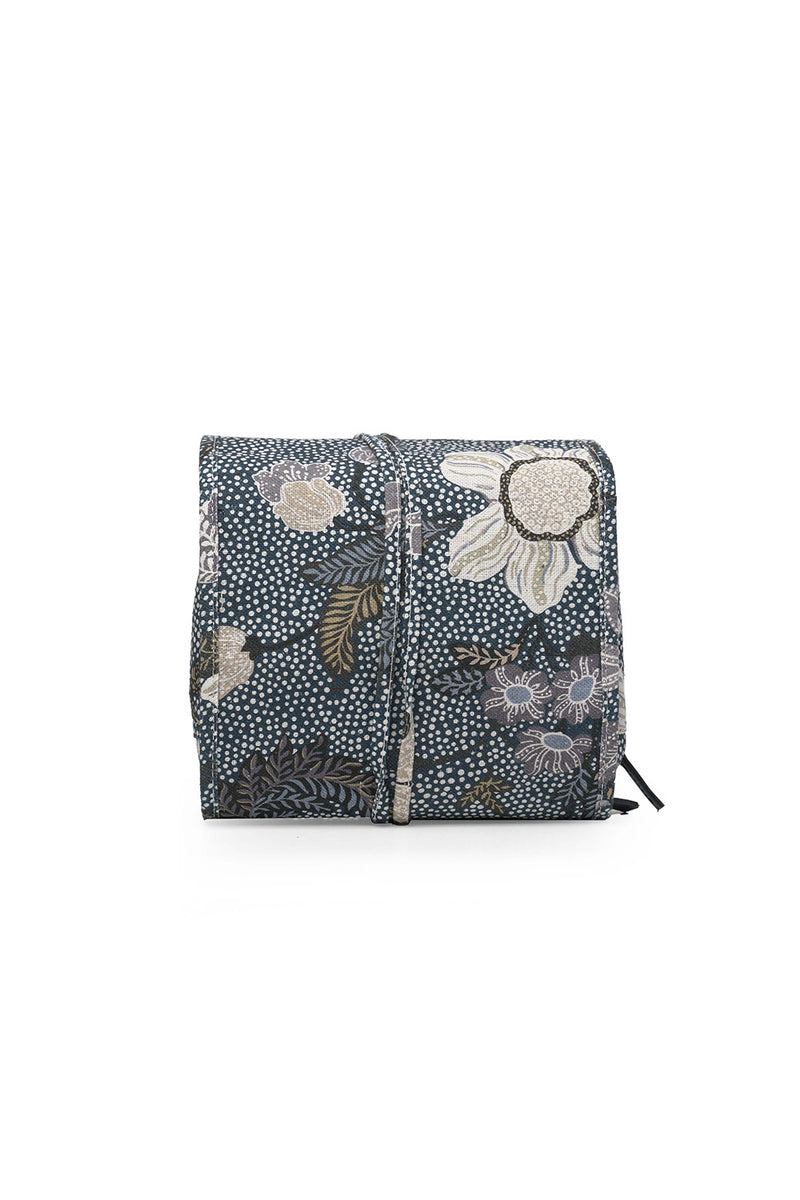  Hanging Cosmetic Bag | Flower Linen | Denim Blue