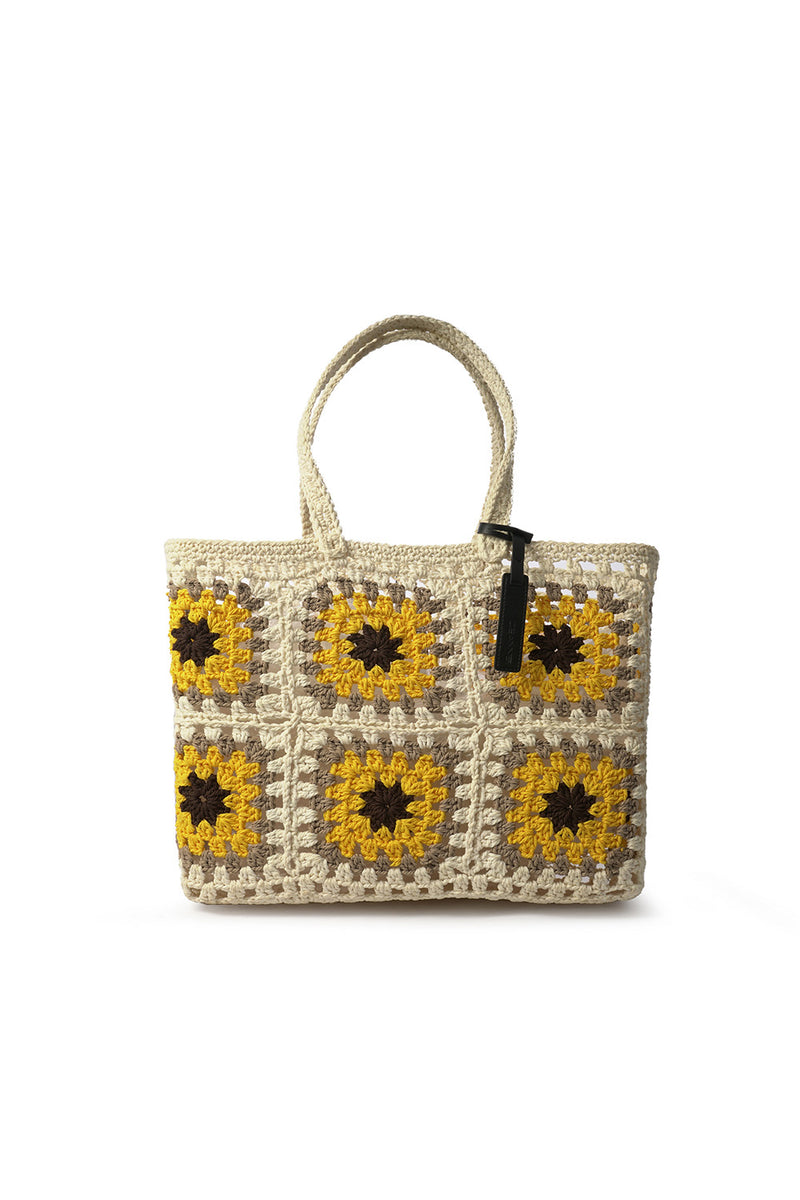 Basket | Grids Crochet | White-Yellow