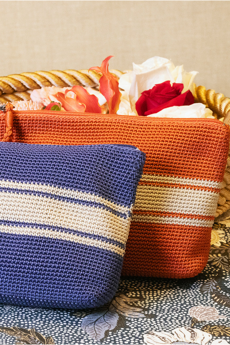 Stripe Cosmetic Bag | Crochet | Orange