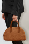 Fake Suede Bowling Bag | Cognac