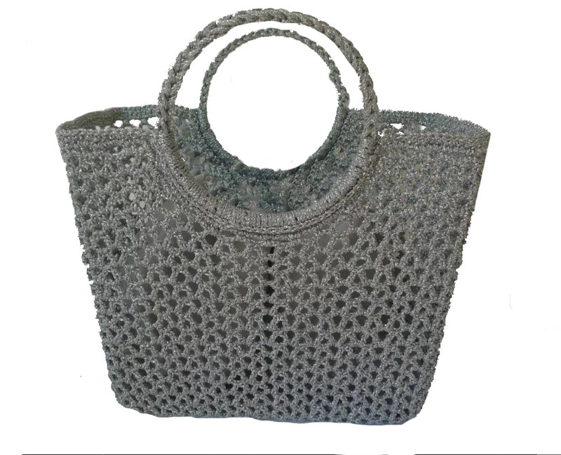 Round Handle Crochet Basket | Silver