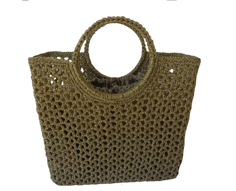Round Handle Crochet Basket | Gold