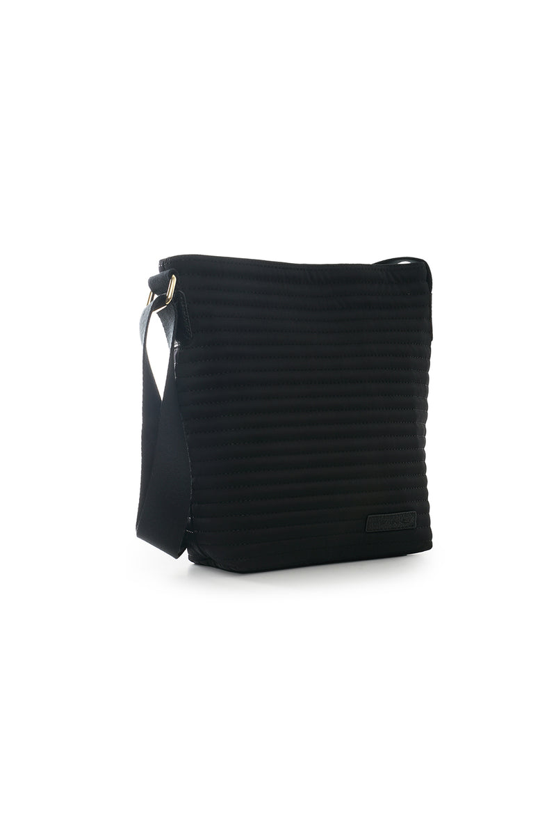 Small Shoulder Bag | Soft Quilted Stripes | Black