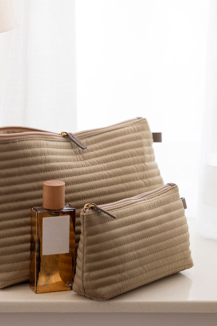 Cosmetic Bag | Soft Quilted Stripes | Taupe